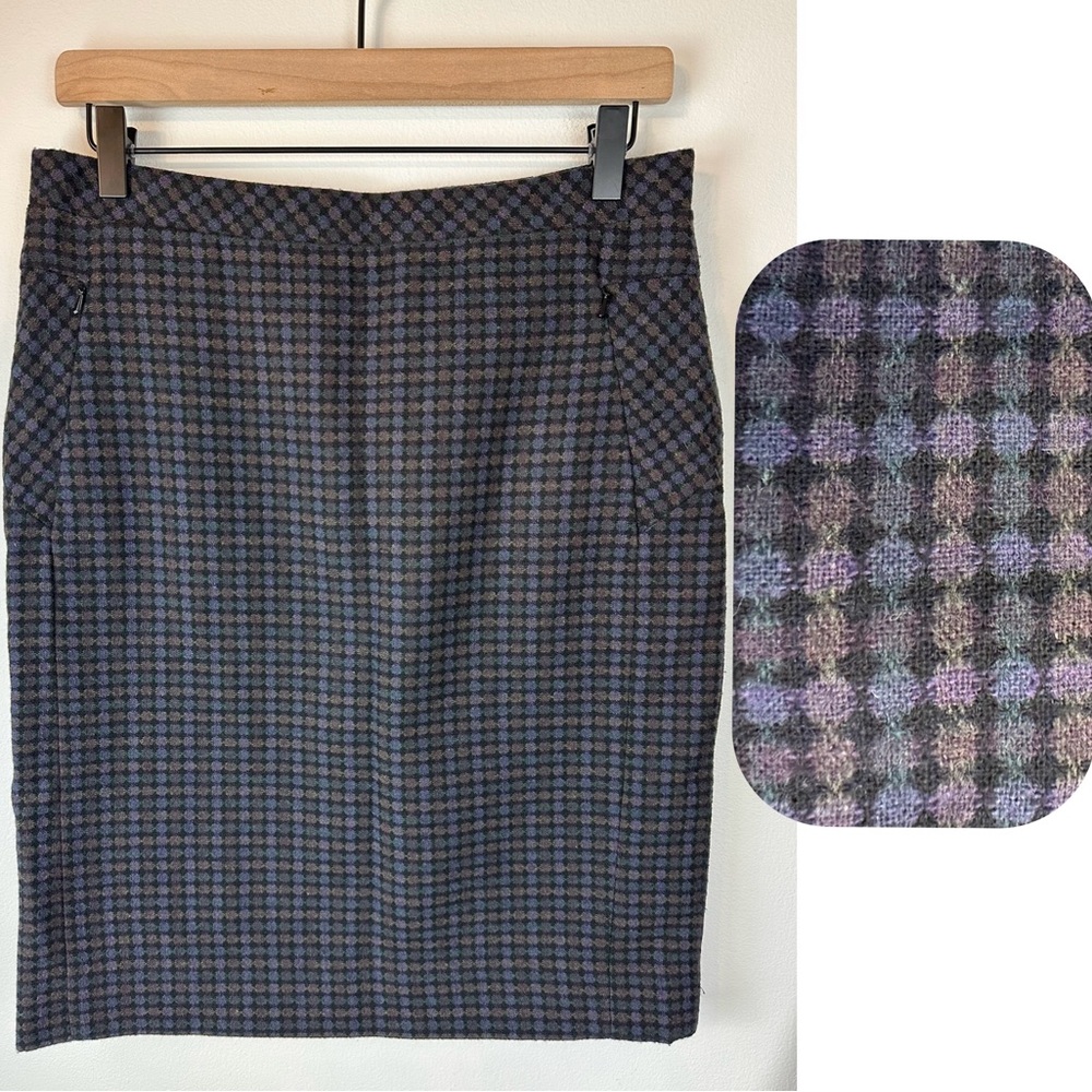 ETCETERA Black & Purple Plaid Wool Blend Pencil Skirt | Size 4
